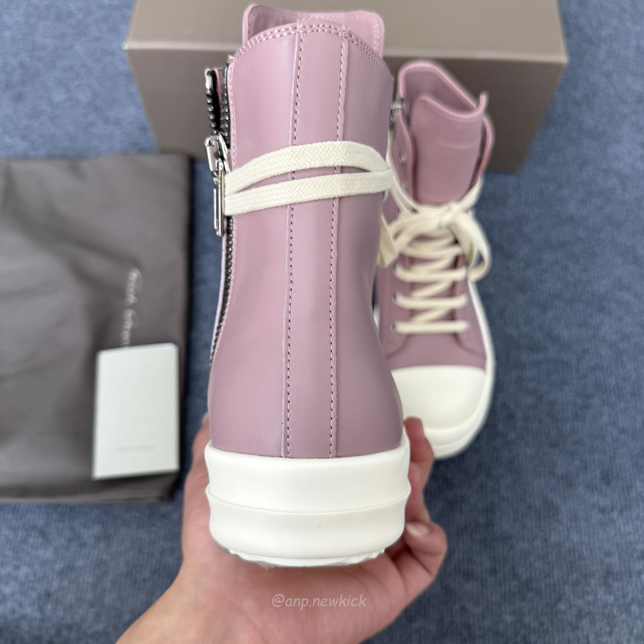 Rick Owens Lace Up Leather Sneakers Pink (5) - www.newkick.vip